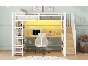 Lit mezzanine 140x200 cm <strong>OKWISH</strong> <strong></strong> coloris blanc