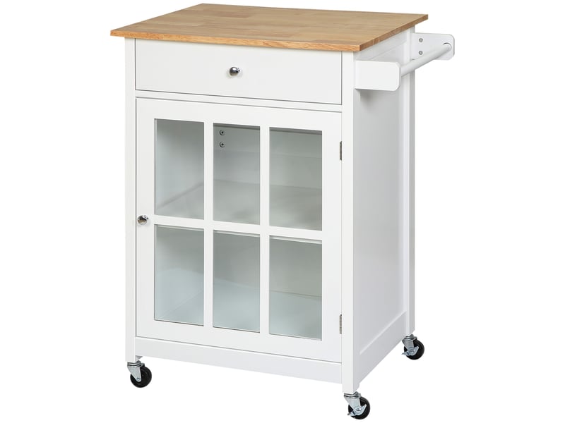  Desserte de cuisine à roulettes 1 porte vitrée 1 tiroir blanc 67 x 48 x 86,5 cm  - Conforama B
