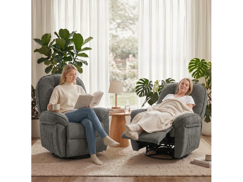  Fauteuil relax pivotant gris clair avec fonction bascule, inclinaison manuelle et repose-pieds  - Conforama E