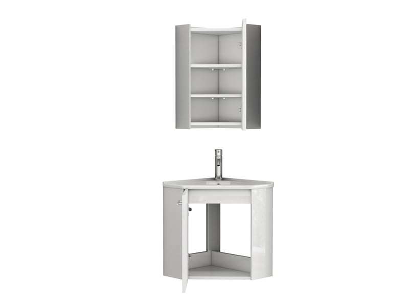  Ensemble meuble d’angle de salle de bain blanc avec vasque céramique et armoire miroir  - Conforama D