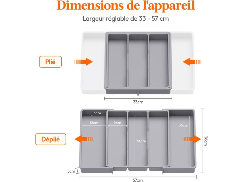 Range couverts pour tiroir grand plateau de couverts extensible pour la cuisine  - Conforama B