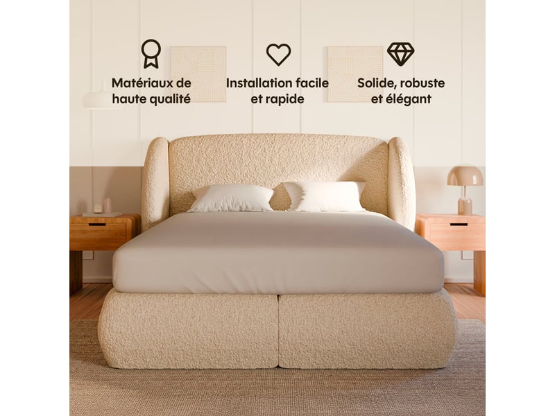  Lit design plénitude drimz - 180x200cm tissu bouclé Plénitude - Conforama C