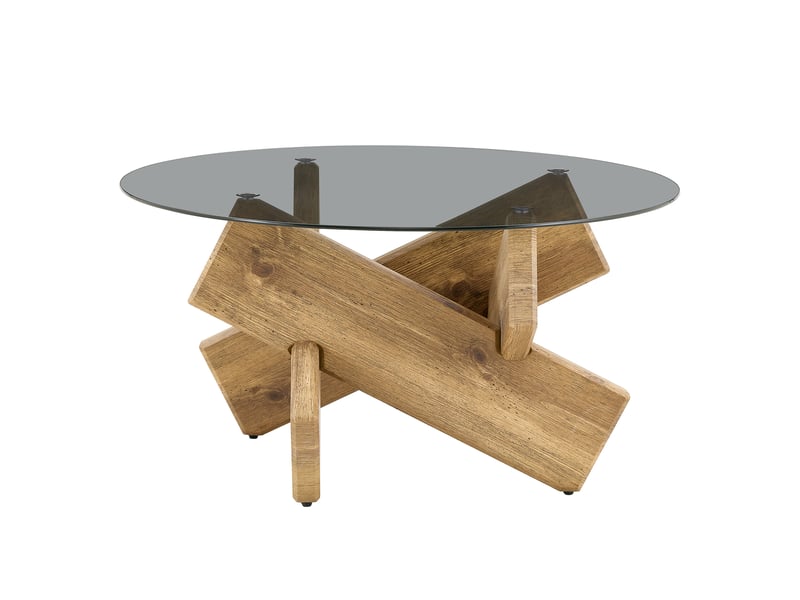  Table basse ronde en verre ø79 cm, h45 cm, piètement design effet bois ou marbre  - Conforama E