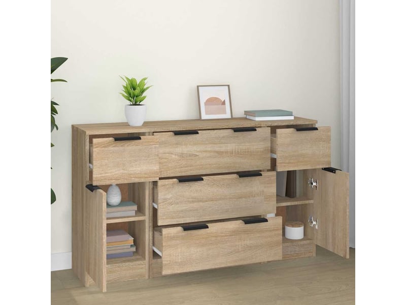  Ensemble de buffets 3 pcs - bahut - meuble de rangement chêne sonoma bois d'ingénierie  - Conforama C
