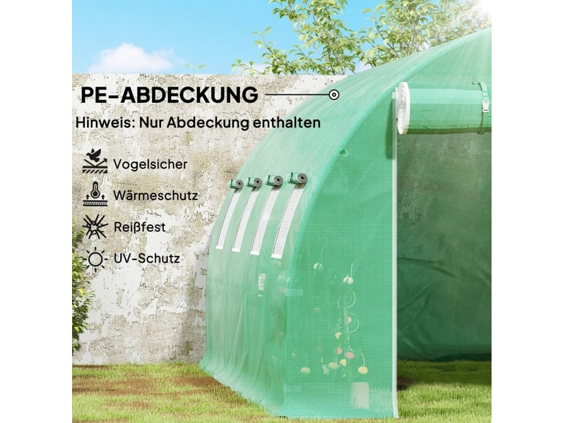  Bâche de remplacement pour serre 400 x 300 x 200 cm – vert – fenêtres enroulables et porte zippée – ventilation réglable  - Conforama E