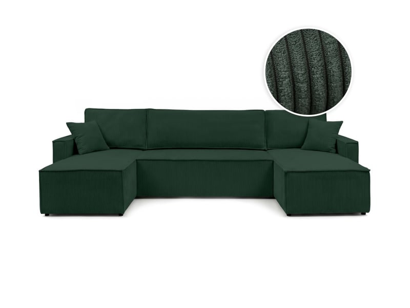  Farah - canapé d'angle panoramique convertible 6 places accoudoirs slim en velours cotelé  - Conforama A