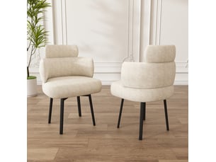 Chaise de salle à manger pivotante à 360° avec accoudoirs, revêtement chenille, blanc crème