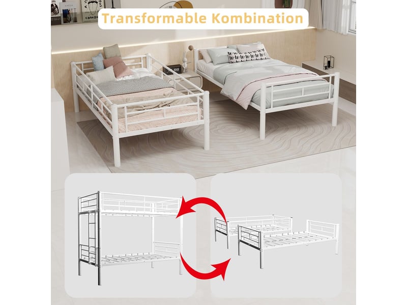  Lit superposé structure en métal échelles intégrées barrières de sécurité conversion en 2 lits version enfants  - Conforama D