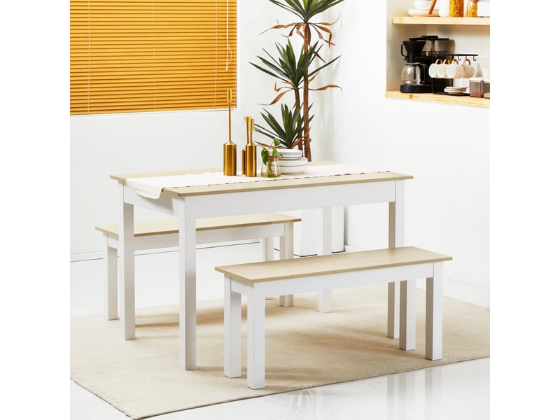  Ensemble table à manger 3 pièces avec 2 bancs encastrables pour 4-6 personnes style contemporain panneaux de particules  - Conforama C