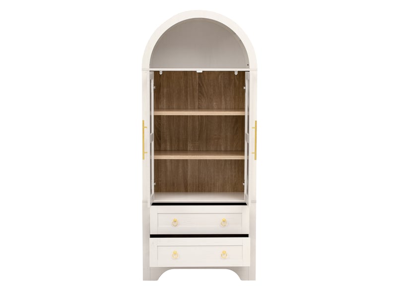  Buffet haut blanc avec portes vitrées, étagères réglables, tiroirs et rangement  - Conforama E