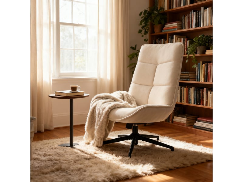  Fauteuil salon fonction d'inclinaison pivotant sur 360° avec dossier en tissu chenille beige  - Conforama R