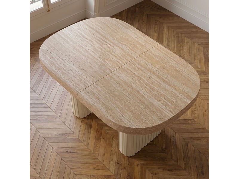 Table ovale extensible 110-260cm pieds design buxton effet travertin beige Buxton - Conforama D