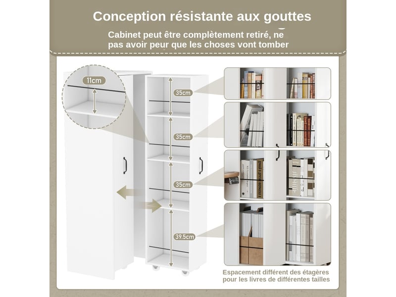  Bibliothèque étroite hauteur 180 cm tiroirs latéraux réversibles et tablettes réglables pour salon  - Conforama C