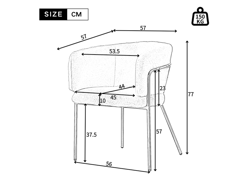  Lot de 4 chaises, effet duvet de lapin blanc, quatre pieds métalliques, style élégant, pour salon et chambre  - Conforama C