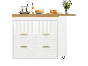 Buffet blanc 6 tiroirs, meuble rangement cuisine moderne avec structure métal et mdf, design contemporain pour salle à manger