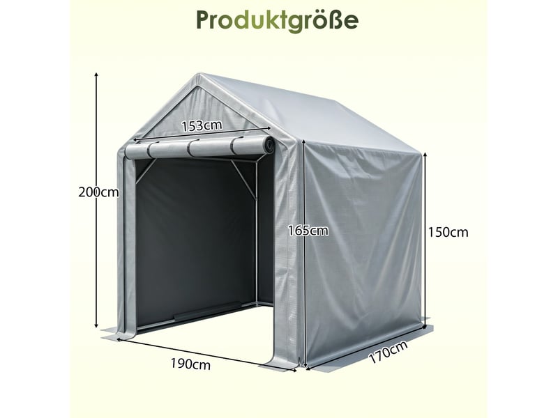 Abri de rangement mobile gris 190 x 170 x 200 cm en pe avec cadre en acier galvanisé et porte enroulable - Conforama C