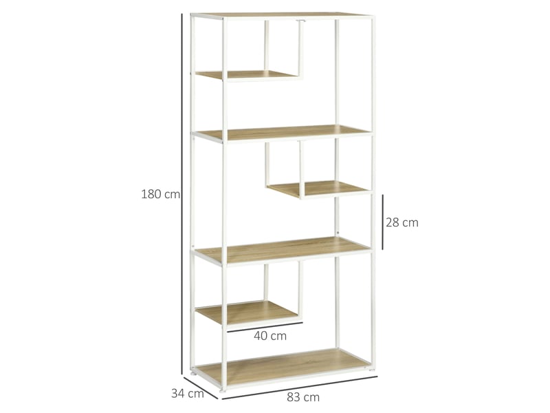  Bibliothèque étagère de rangement à 7 niveaux cadre en acier style industriel 83 x 34 x 180 cm chêne  - Conforama E