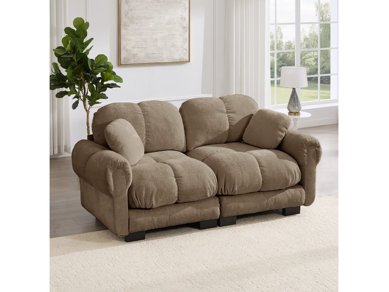 Canapé droit modulaire 2 places en tissu marron, coussins épais et dossier ergonomique pour le salon - Conforama B