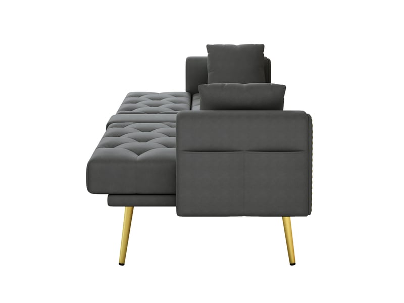 Canapé convertible velours gris 175x80 cm, canapé lit 2 places avec structure bois massif et métal, design contemporain salon - Conforama E