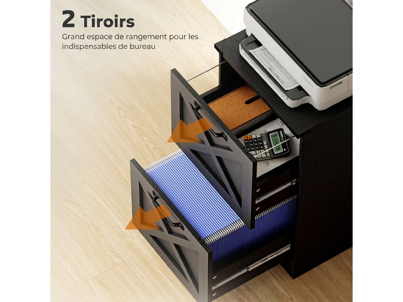 Caisson de bureau 2 tiroirs pour dossiers suspendus noir 40 x 40 cm  - Conforama E
