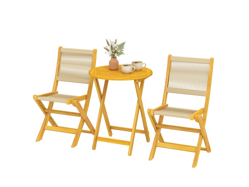  Ensemble de mobilier de balcon, 3 pièces, polyrotin et bois, ensemble de jardin pliable avec table et 2 chaises, respirant  - Conforama B