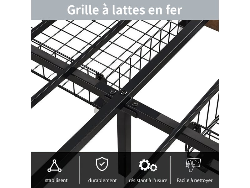  Lit 160 x 200,lit double 160 x 200 avec tiroirs,lit adulte,avec rangement de chevet,port usb et led réglable,pu,noir  - Conforama E
