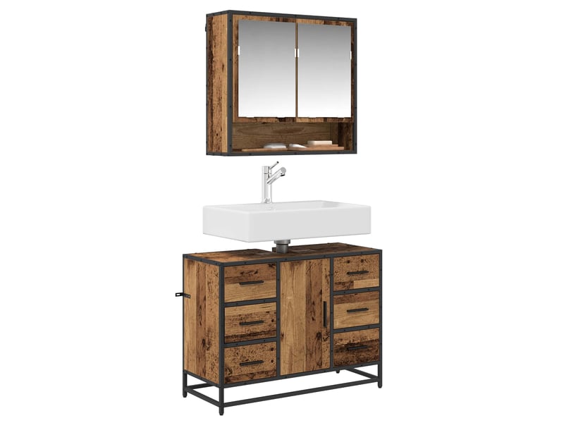  Ensemble de mobilier de salle de bain 2 pc bois ancien cf64018  - Conforama C