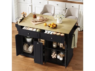 Îlot central avec rangement et tiroirs, mdf naturel et noir, l 121 cm