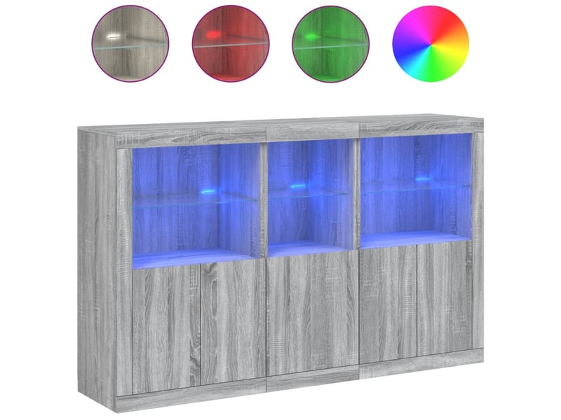  Buffet - bahut - meuble de rangement avec lumières led sonoma gris 162x37x100 cm  - Conforama A