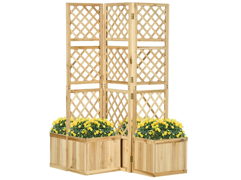 Paravent extérieur pliable avec 4 jardinières 133 x 62 x 165 cm – bois naturel – treillis décoratif - Conforama A