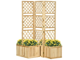 Paravent extérieur pliable avec 4 jardinières 133 x 62 x 165 cm – bois naturel – treillis décoratif