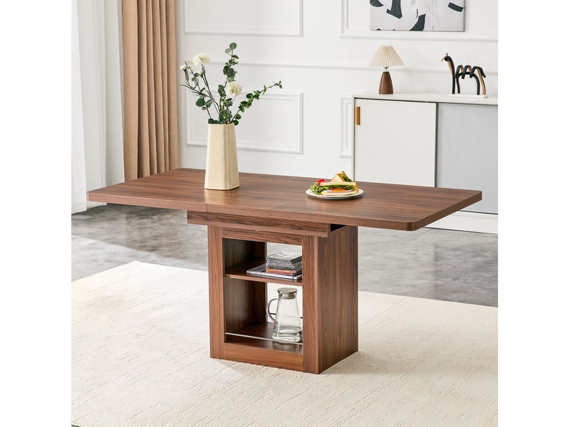  Table à manger extensible, table extensible 130-160x80x75,5 cm, table repas 2 à 6 personnes, rangement, mdf, noir  - Conforama B