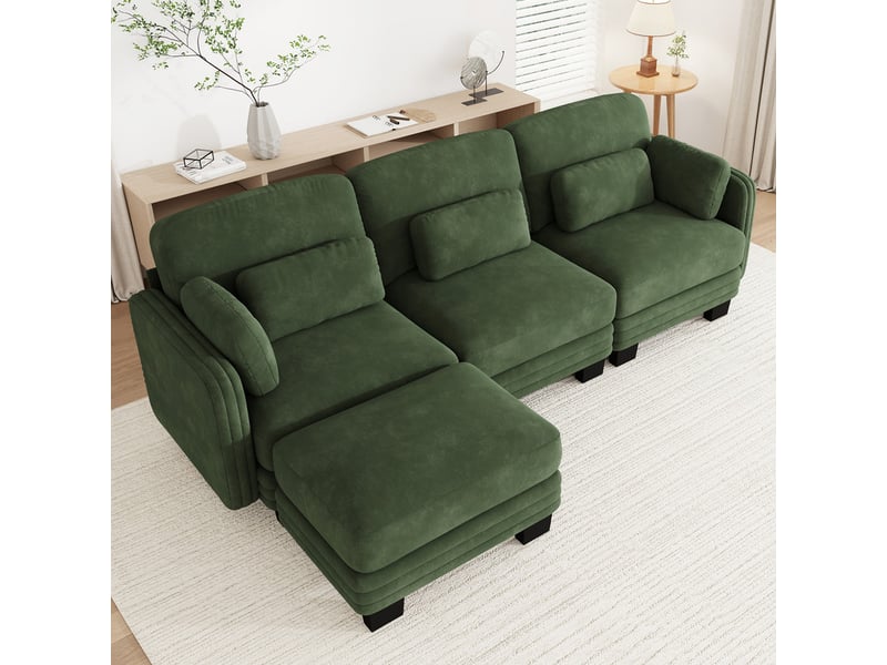  Canapé d'angle moderne ,3 places, coussins lombaires et d'accoudoir inclus ,253x143x88cm,vert  - Conforama D