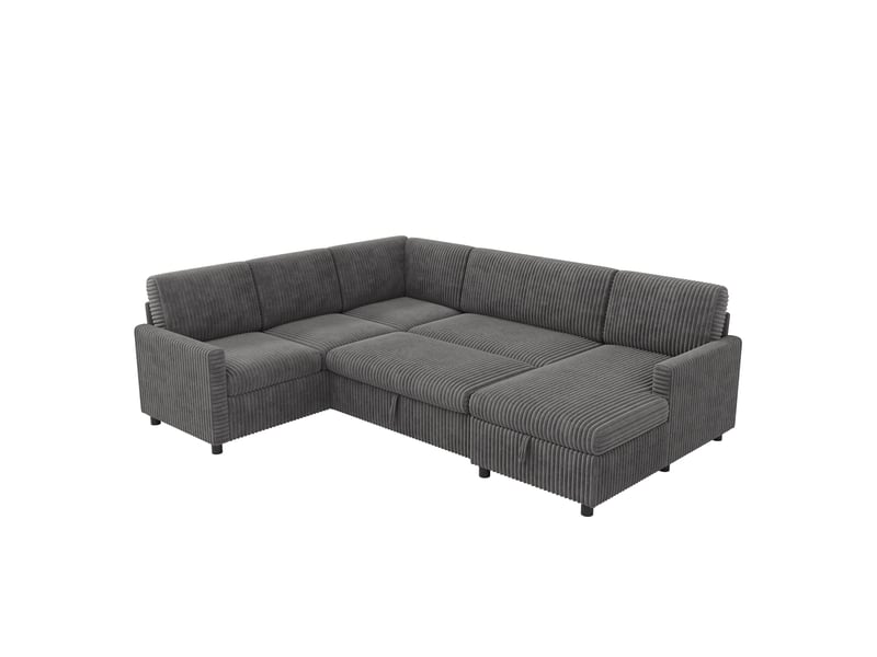  Canapé panoramique gris en velours côtelé, 220 × 274 × 85 cm, avec couchage et rangement, pour salon  - Conforama A