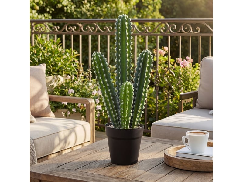  Plante artificielle cactus vert 53 cm en plastique avec pot décoratif, idéale pour la maison ou le bureau  - Conforama B