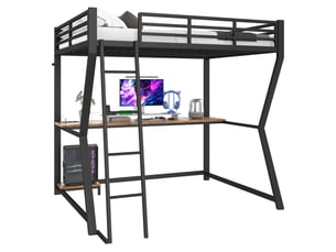 Lit mezzanine 140x200 cm <strong>MERAX</strong>  <strong>lit enfant noir</strong> coloris noir