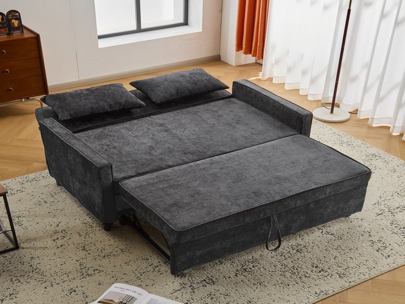Canapé convertible clic-clac 2 places 142 x 79 x 85 cm, dossier réglable 2 positions, tissu chenille, gris - Conforama B