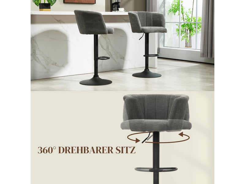  Lot de 2 tabourets de bar réglables,pivotants 360°,polyester,gris foncé  - Conforama D