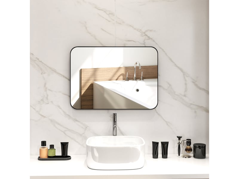Miroir de salle de bain, miroir mural, film incassable, cadre en métal, 50 x 70 cm, noir - Conforama D