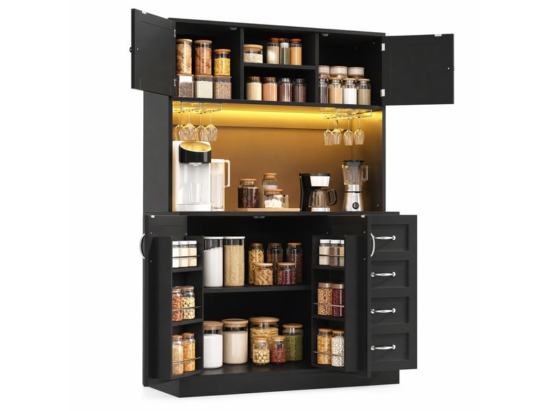  Buffet 120x40x188 cm avec éclairage led mdf noir  - Conforama A