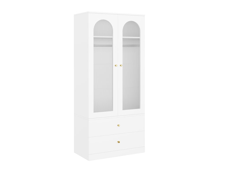 Armoire 90x50x200 cm blanche, 2 portes vitrées, penderie et 2 tiroirs - Conforama E