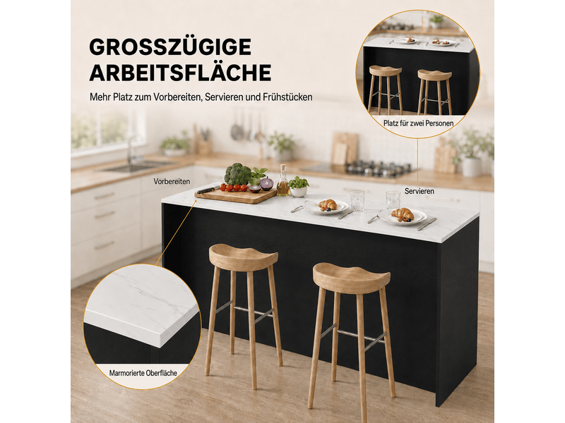  Desserte de cuisine avec 2 tiroirs, portes vitrées, étagères réglables et led pour cuisine en mdf 135×55×91 cm noir  - Conforama E
