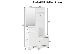 Vestiaire d'entrée led - meuble de couloir 3d avec banc, meuble à chaussures, patères, miroir et éclairage contrôlé par application