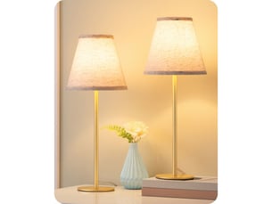 Lumiere led de table 2 lampes de chevet beige lin dore 2700k e27 4w