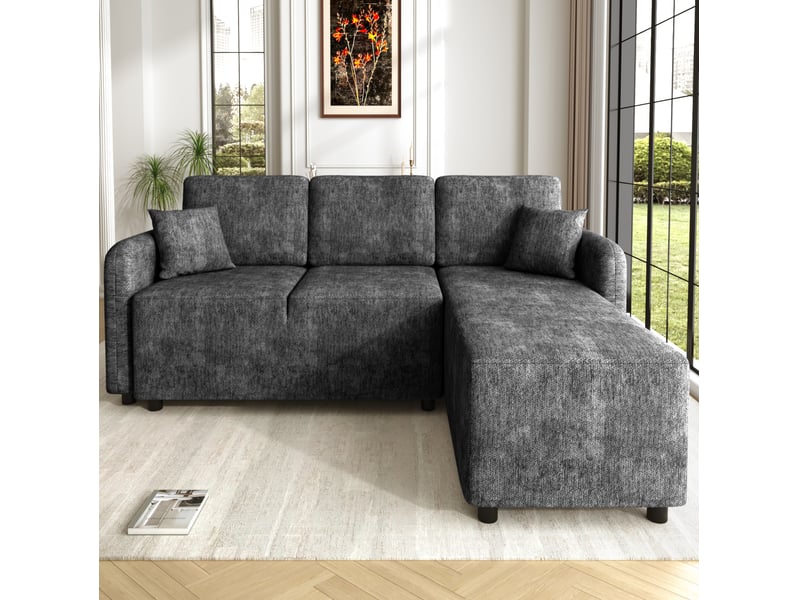 Canapé d'angle 3 places modenvie avec méridienne à droite en chenille noir 187,5 x 144 x 85,5 cm - Conforama E