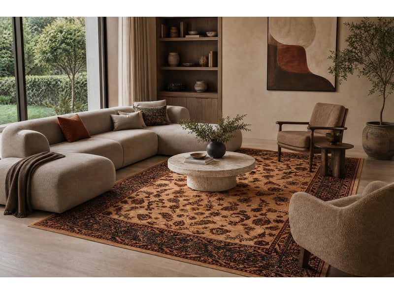  Tapis en laine kashqai 4328 100 fleurs, cadre bordeaux   vert 200x300 cm  - Conforama E