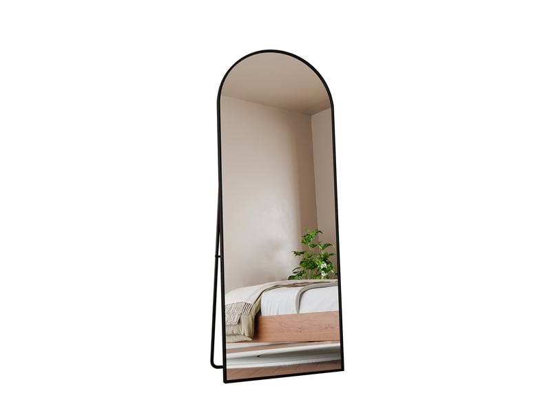  Miroir sur pied - 162 x 53 cm - noir - miroir plein pied arqué en verre trempé, cadre en alliage d'aluminium, design moderne  - Conforama C