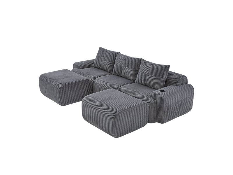  Canapé modulable 3 places 268x174x80 cm avec porte-gobelet et poche, gris foncé  - Conforama A