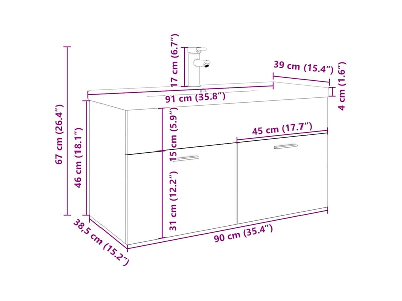  Meuble lavabo et bassin intégré, armoire de salle de bain chêne artisanal bois ingénierie cf65569  - Conforama E