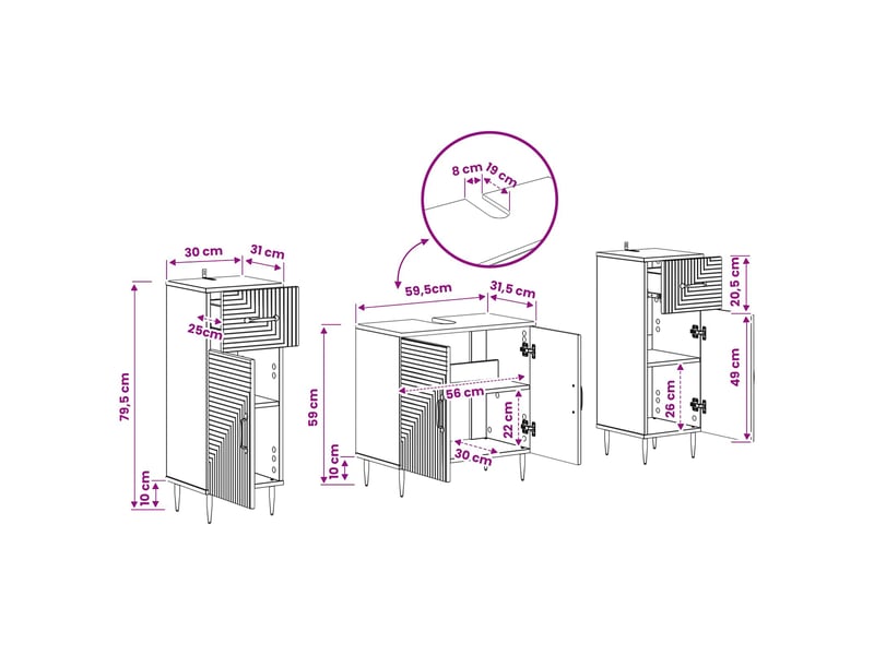 Ensemble de meuble de salle de bain 3 pièces haarlem gris béton cf63455 - Conforama E